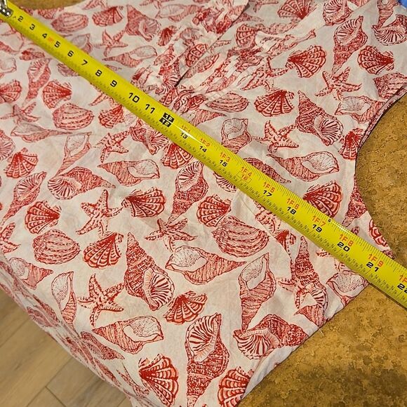 Talbots Shell Print Cotton Notched Collar Sleeveless Summer Top Lp Red White - Picture 10 of 16